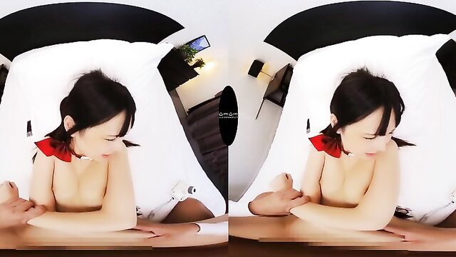 Hot Asian teen seductress in heart-stopping VR nude tease