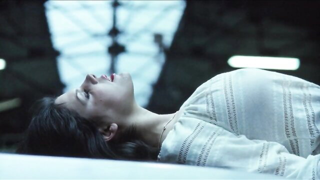 Brunette beauty in white top, head back in ecstasy, retro anal passion