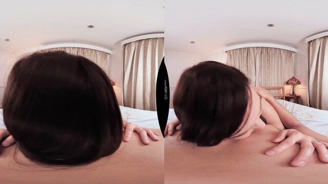 Asian babe in VR POV doggy tease, hands gripping her hips