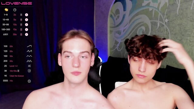 Two naked twink Euro guys shirtless on cam, close-up bare chests