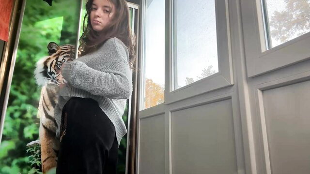 Daniellevaulet shy 18yo skinny bigboobs hugging tiger plush