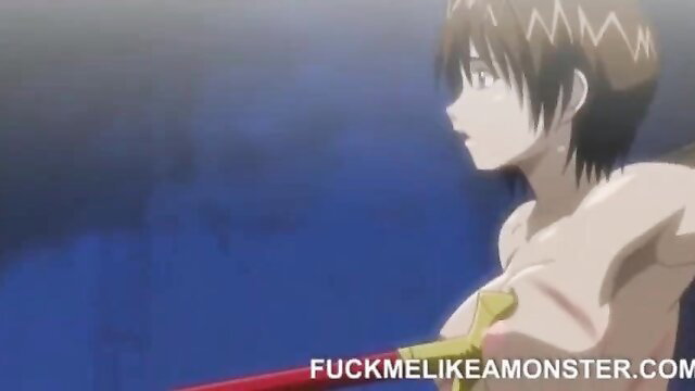 Anime hottie with spiky hair in dramatic pose from Fuck Me Like A Monster cartoon video