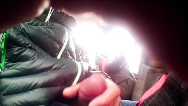 Dude jerks off on crowded bus while girl watches with pleasure