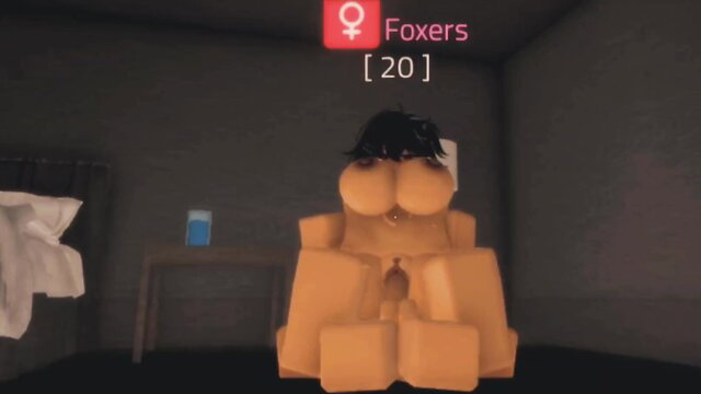 Roblox avatar girl with huge tits and exposed pussy sits spread-legged