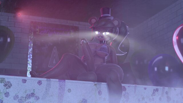 Futa Frenni Fazbear masturbating with huge cock, solo furry futa tease