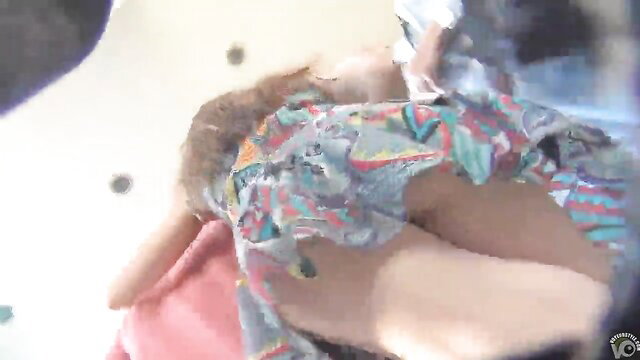 Gorgeous big butt no panties upskirt tease in colorful dress