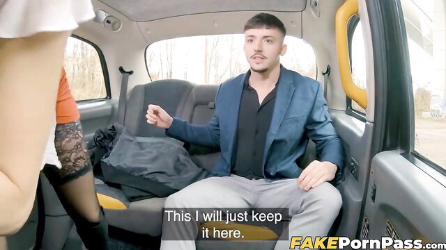 Billie Star in white dress and stockings teases in taxi with passenger