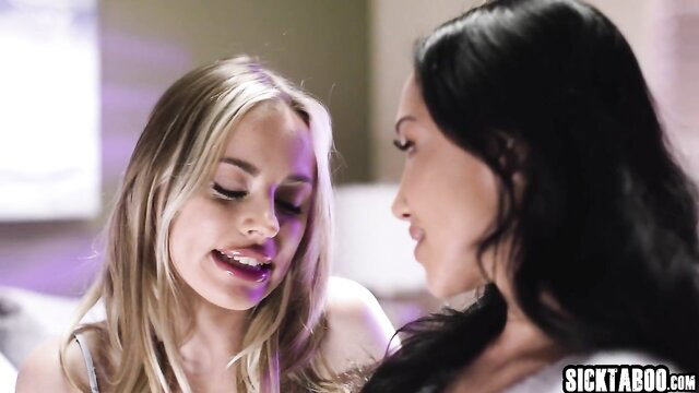 Anna Claire Clouds and Asian beauty in intimate lesbian foreplay