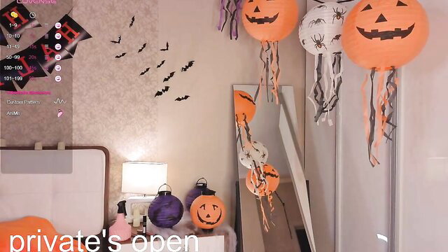 Anika Heir shows huge tits in Halloween bedroom tease