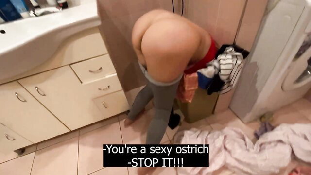 Hot girl stuck in laundry basket with big ass exposed, brother cums in pussy