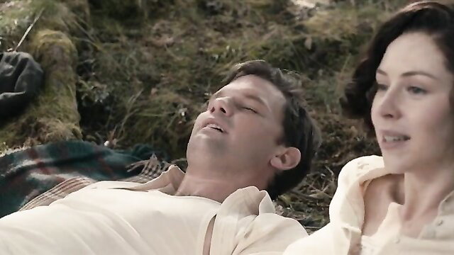 Hermione Corfield nude tits in Outlander cowgirl sex scene with hunk