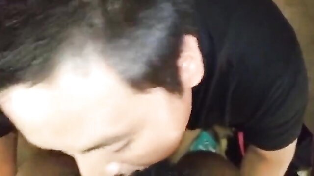 Asian cub giving blowjob to fat black cock in amateur interracial vid