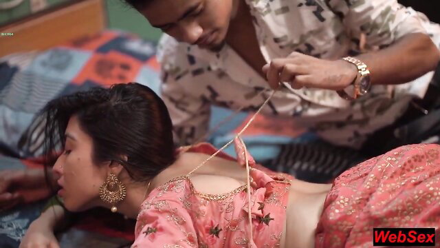 Indian babe in sexy saree blouse tied by man in hot teasing scene