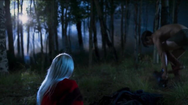 Maire Higgins nude in forest scene with naked man, Hoax (2019)