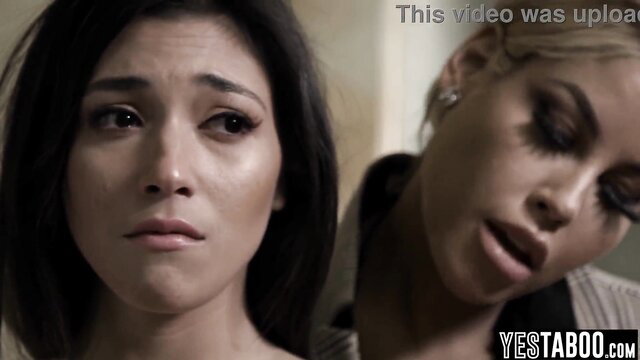 Asian teen & busty blonde cougar in emotional 3-way college taboo fuck