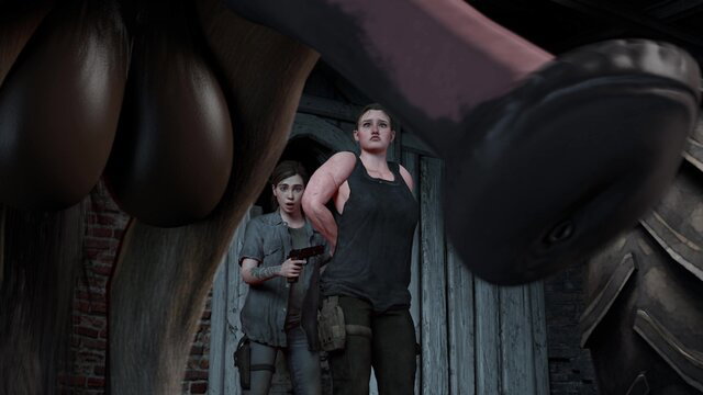 Ellie in tank top & cargos overpowered by giant balls feet revenge scene
