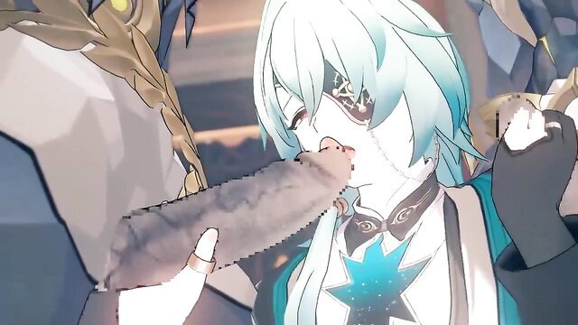 Anime Honkai Star Rail trap Anaxa deepthroating huge furry cock