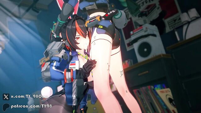 Qingyi and Zhu Yuan futa sex embrace, groping thighs in tight bodysuits