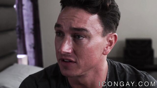 Billy Santoro closeup face, Latino muscle hunk in dark tee