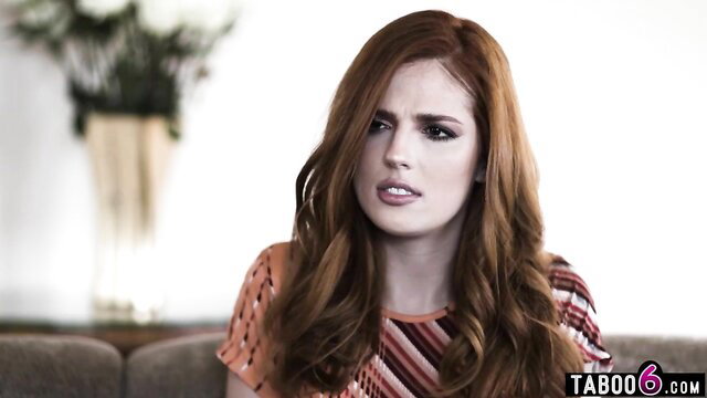 Redhead Scarlett Mae in tight top, sultry cheating stare