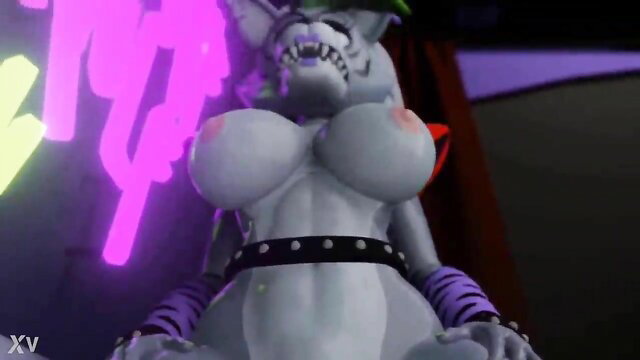 Roxanne Wolf furry wolf girl with huge gray tits posing nude