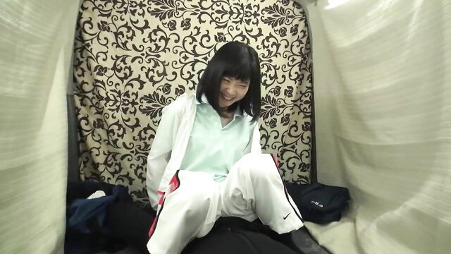 Japanese girl manager in tracksuit sits with bulge in JAV club creampie gangbang vol.01