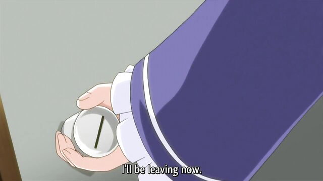 Anime hentai girl in school uniform holding cup, seductive leaving pose