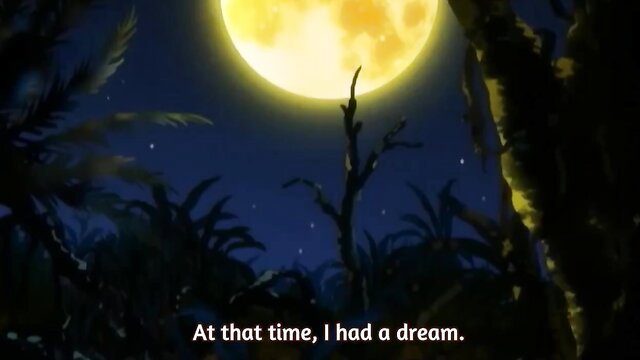 Mysterious anime JAV thumbnail: full moon over tropical palms, eerie night dream scene