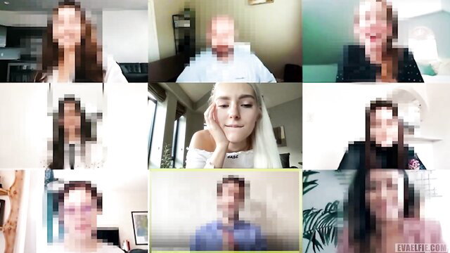 Eva Elfie in Zoom class video call with blurred hot students