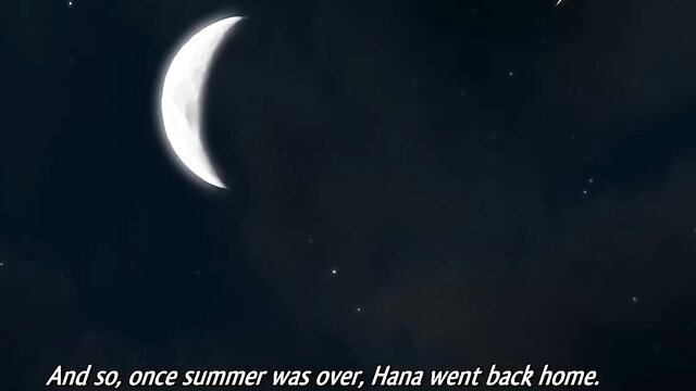 Hentai girl under moon and stars, anime night sky scene