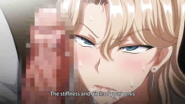 Blonde hentai woman stares at thick censored cock, mind control theme