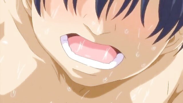 Anime boy ahegao face with tongue out, drooling, sweaty in Suki de Suki de Ep.1