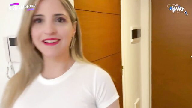 Blonde Divina Maruuu smiles in tight white tee job interview amateur 3way thumbnail