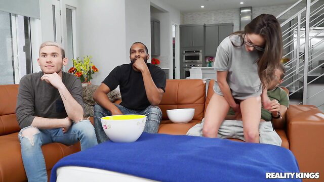 Aften Opal straddles man on couch in wild Reality Kings threesome