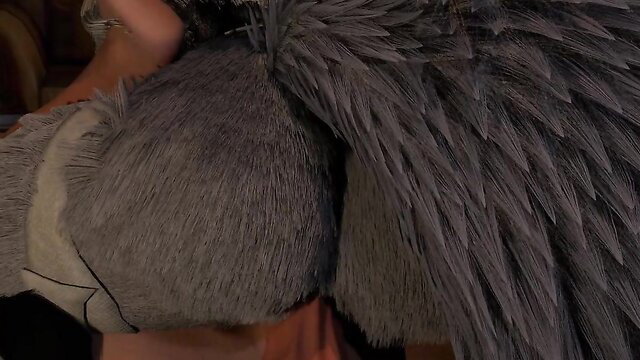 Woman groping huge werewolf cock and furry balls in beast fantasy scene