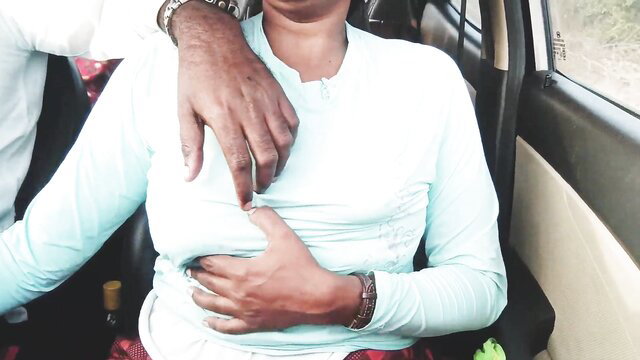 Indian BF gropes hot Silk's tits in kinky car foreplay