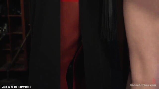 Kelli Provocateur strips to red nylons, kicks Jay West's nuts in femdom