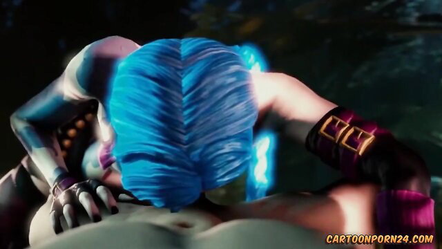 Blue-haired League of Legends babe rimming hero's ass in steamy hentai fuck