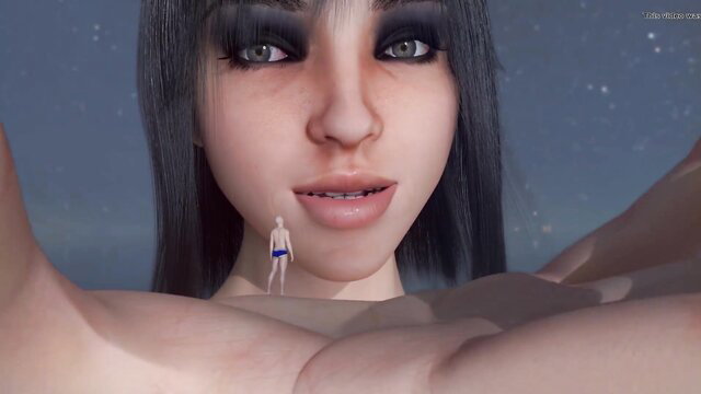 Giant goth girl with huge tits towers over tiny man in vore fetish animation