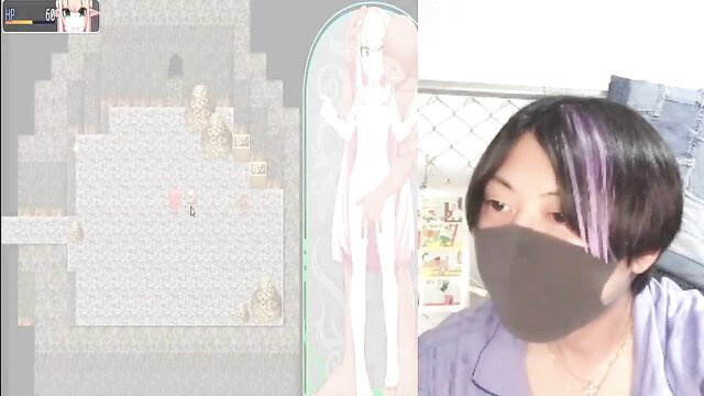 Femboy streamer in mask with anime girl overlays, dirty talk sexting