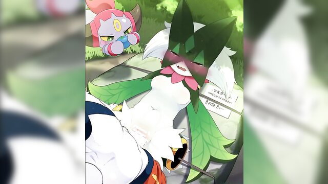 Meowscarada female fucked by male Sylveon in Pokemon hentai threesome
