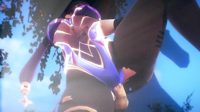 Porn Genshin Mona hentai cosplay in skimpy purple lingerie, dynamic pose