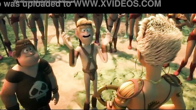 Two friends with busty 3D Amazons tribe gangbang