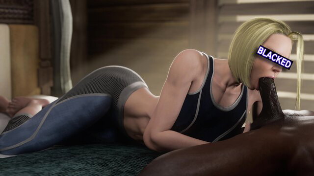 Cammy White blonde Street Fighter cosplay deepthroats huge BBC dildo