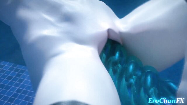 Anby Trigger white swimsuit ass closeup in pool by EroChanFX