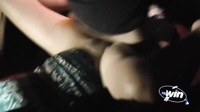 Muscle man rough fucks Asian babe in car, cum on flawless body