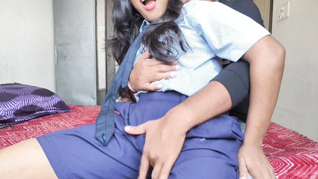 Mumbai Ashu in school uniform gets groped and fucked by classmate Desi dude
