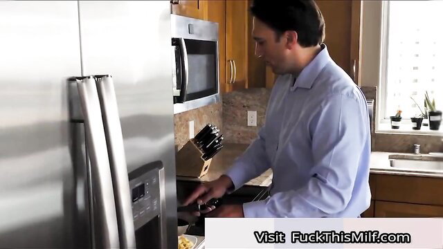 Man cooking in modern kitchen, Sera Ryder horny sex video thumbnail