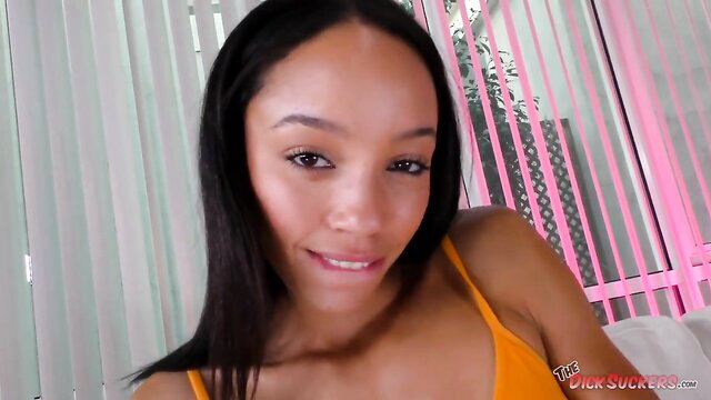 Alexis Tae ebony beauty in orange top closeup POV tease