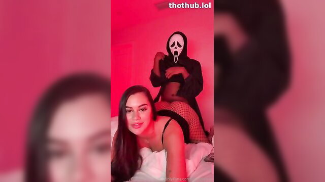 Hot Latina Jadeteen in lingerie fucked by Ghostface mask on Halloween